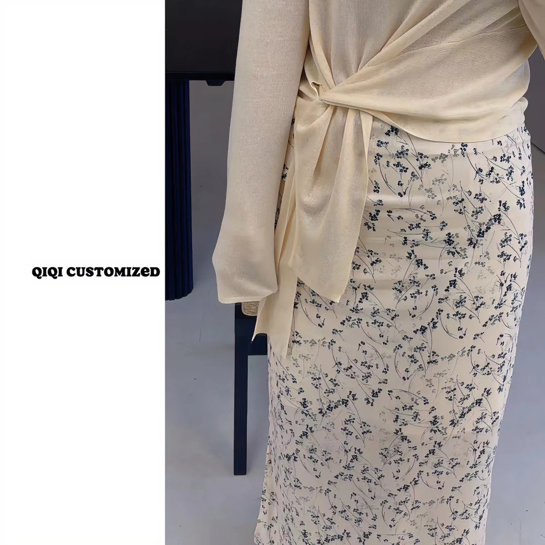 【戚戚高级定制】露华浓-小碎花高腰显瘦侧褶皱开叉包臀半身裙#6567