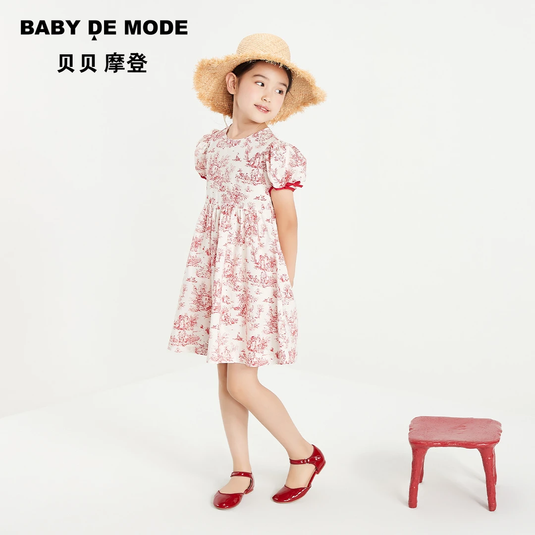 高端精致法式气质初春红色儿童女童连衣裙子夏装2024新款Z24FA16