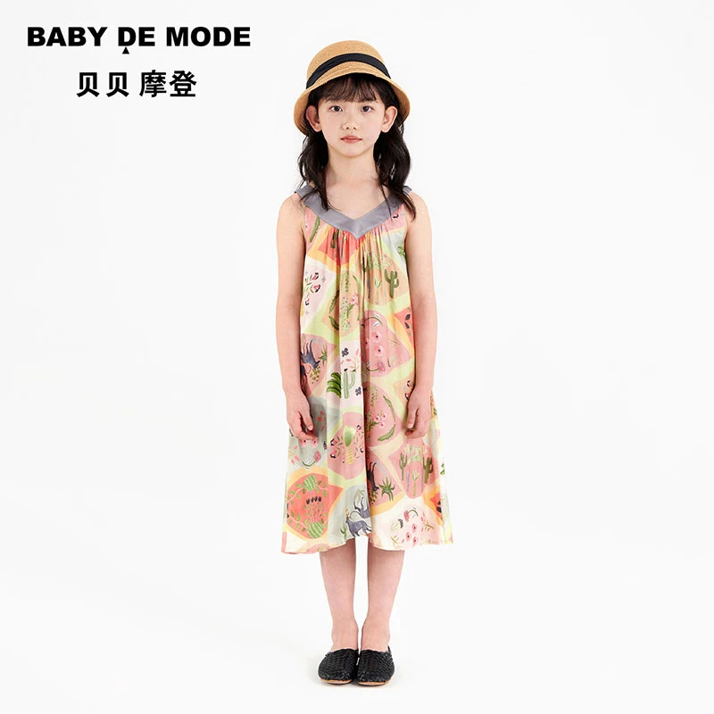 Baby De Mode/贝贝摩登女童仙人掌印花无袖连衣裙X25FA03