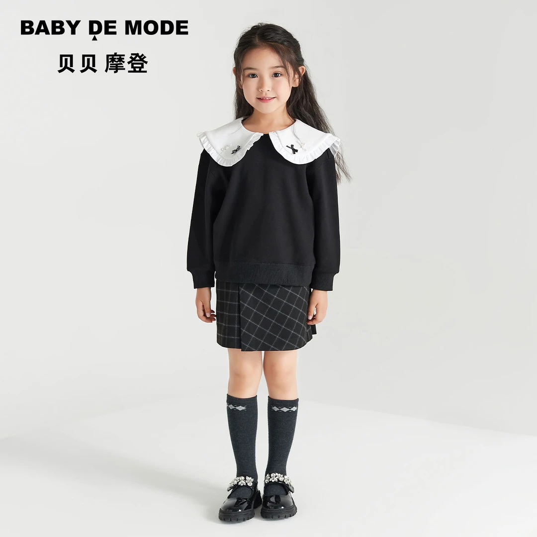 Baby De Mode/贝贝摩登女童撞色大领子针织衫X11UL12