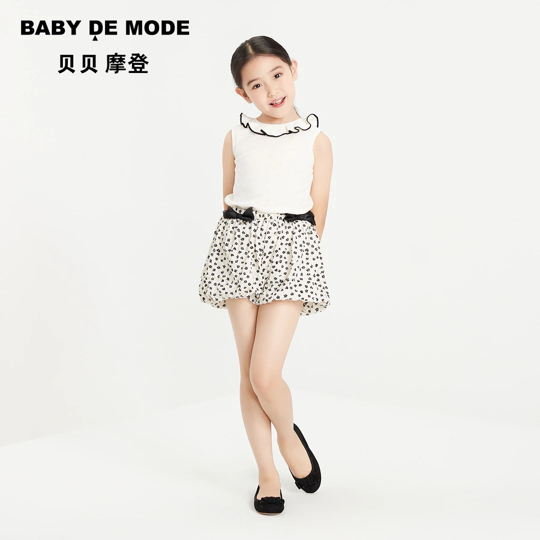 夏季甜美设计感白色针织无袖儿童女童背心新款气质上衣薄Z25KL05