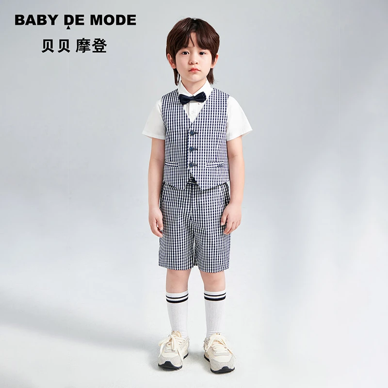 Baby De Mode/贝贝摩登男童蓝白格子马夹X23FV04