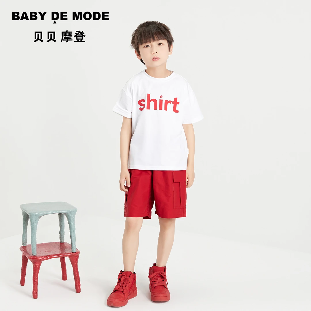 儿童2024早春男童夏季设计感休闲宽松圆领短袖t恤新款Z25UL80T