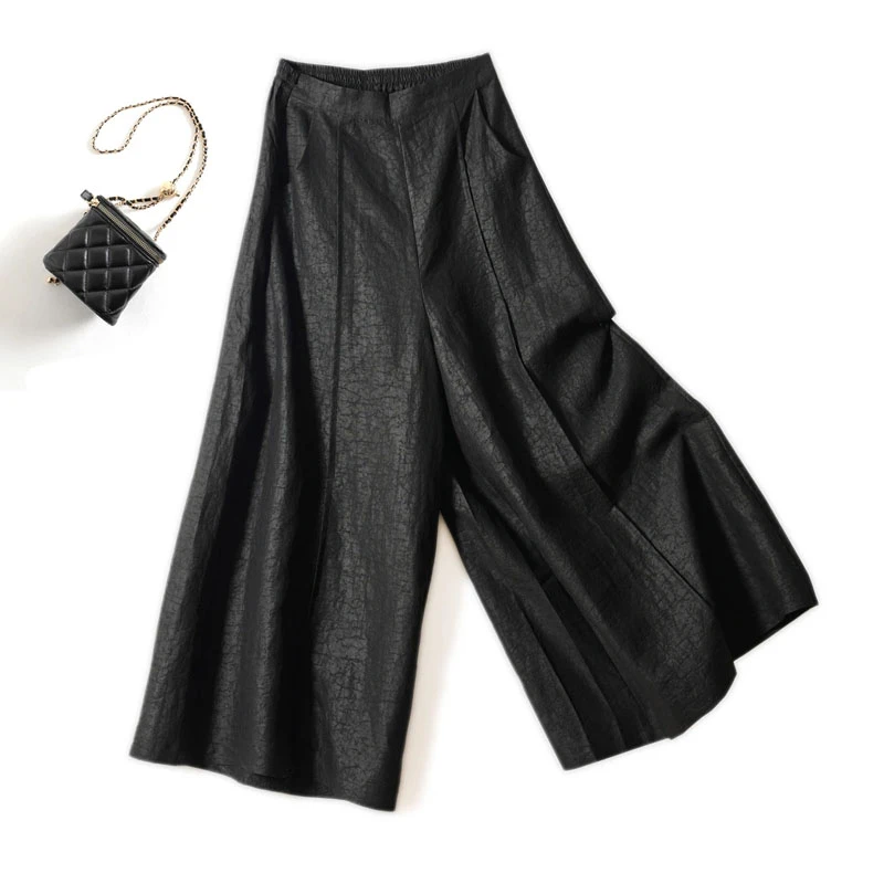 娜姐-老料龟裂纹花螺宽松黑色桑蚕丝裙裤