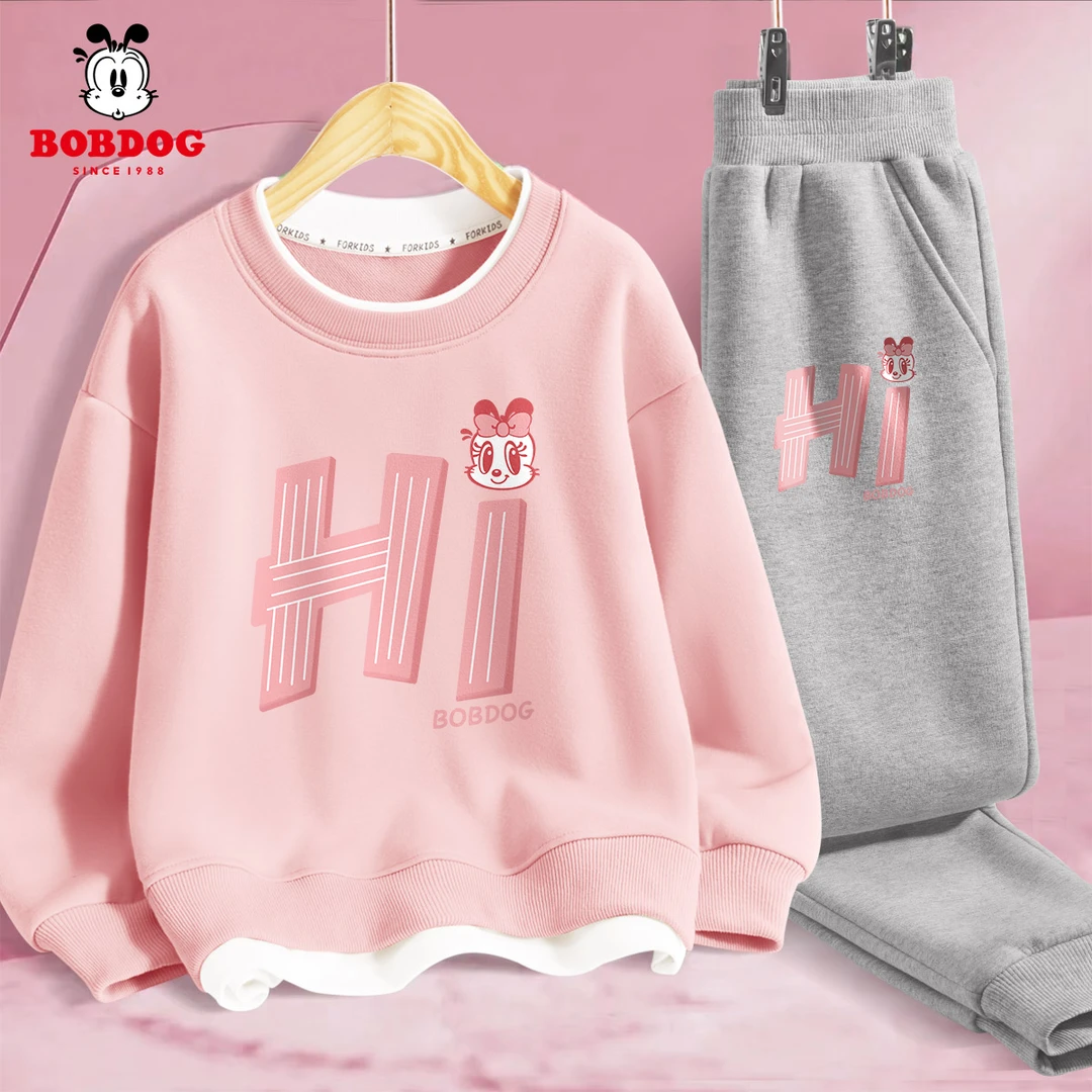 巴布豆卡乐女童秋装套装2026新秋季薄款卫衣假两件洋气儿童运动装