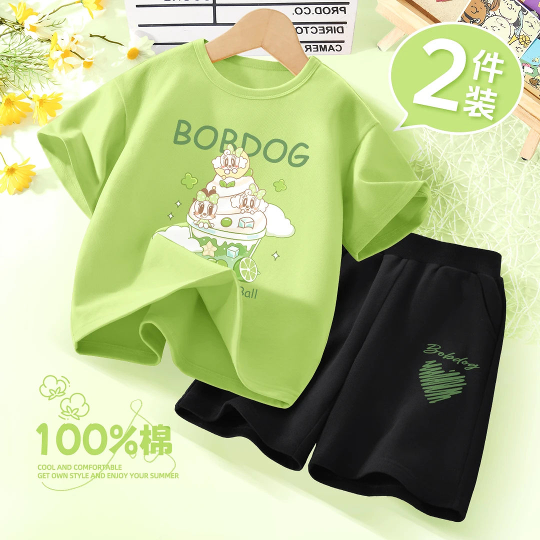 巴布豆卡乐女童套装2025新款夏季女大童上衣两件套短裤儿童夏装