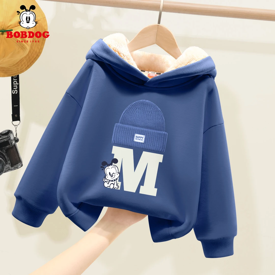 巴布豆卡乐儿童连帽卫衣秋冬男大童上衣2025新款男孩羊胎绒衣服潮