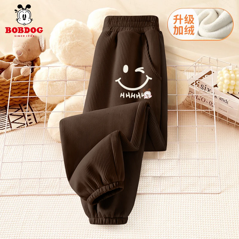 巴布豆卡乐童装儿童加绒裤子秋冬2025新款男孩束脚卫裤男童运动裤