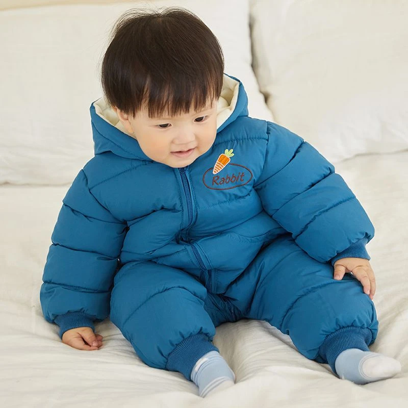 婴幼儿童棉服连体爬服新款加绒加厚小宝宝哈衣保暖外出抱服冬装