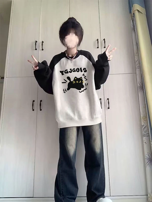 女大童卫衣春秋2025洋气新款初中生宽松学院风12-18岁少女上衣