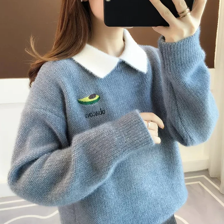 女大童毛衣秋冬加绒加厚洋气中大童12女孩13polo领学生针织打底衫