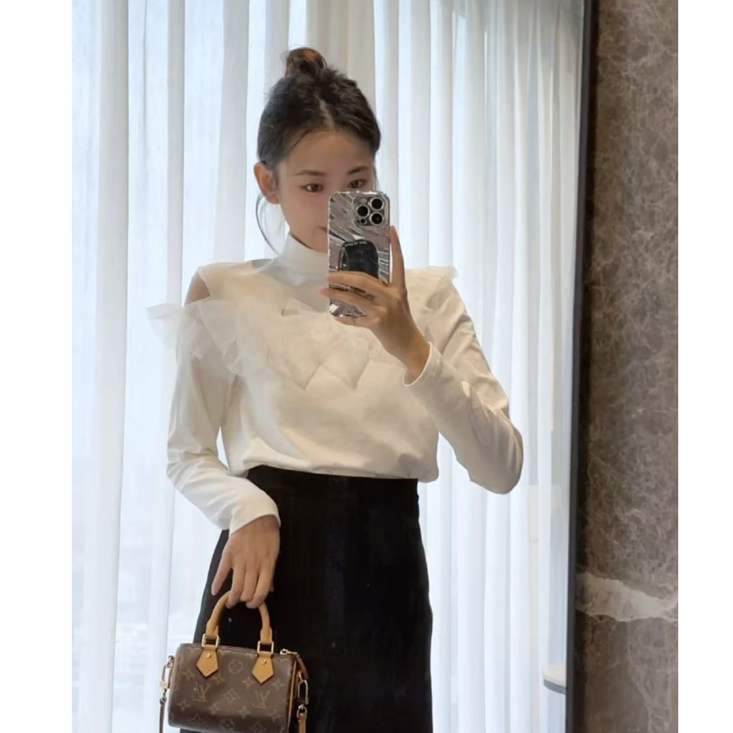 春季气质磨毛加绒显瘦长袖洋气半高领打底衫内搭设计感上衣68910