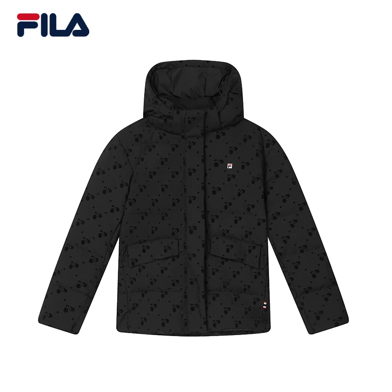 FILA/斐乐冬季女款【时尚休闲满印】保暖连帽短款羽绒服F11W341914