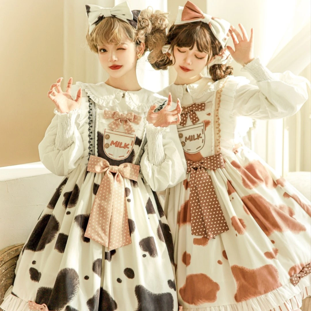 24*牛奶团子Lolita*奶牛印花春秋lolita少女秋冬连衣裙BJX