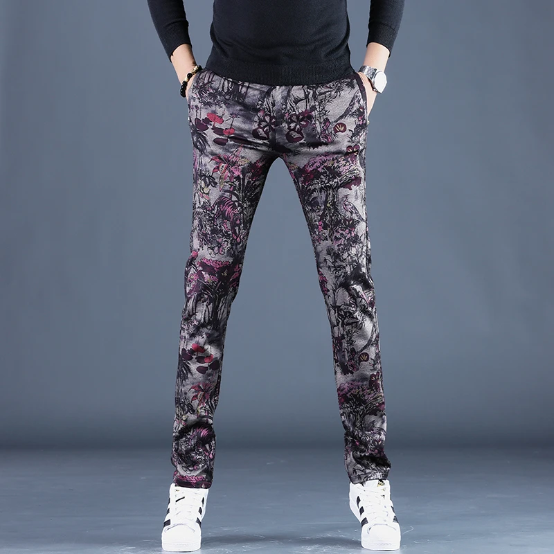 秋冬季新款男士休闲裤时尚高级感修身直筒长裤免烫印花百搭西裤男