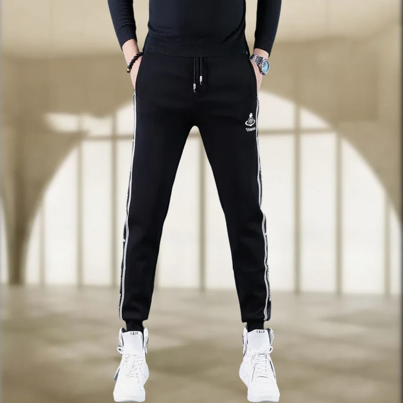 时尚百搭休闲裤男士秋冬季简约设计感弹力束脚裤修身舒适运动裤子