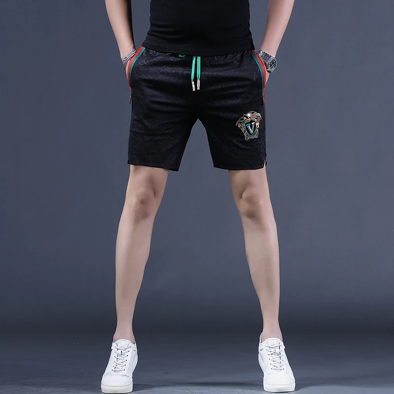 薄款五分裤男韩版修身冰丝四分裤男士中裤休闲马裤潮短裤沙滩裤