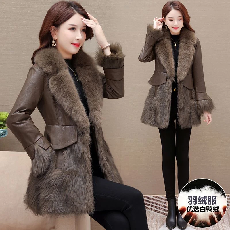 羽绒服女士2024新款高端2024欧货冬装皮衣海宁拼皮草外套爆款洋气