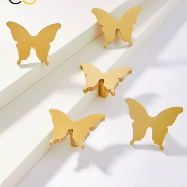 宝珀个性创意蝴蝶黄铜拉手单孔衣柜门把手北欧现代简约抽屉橱柜门