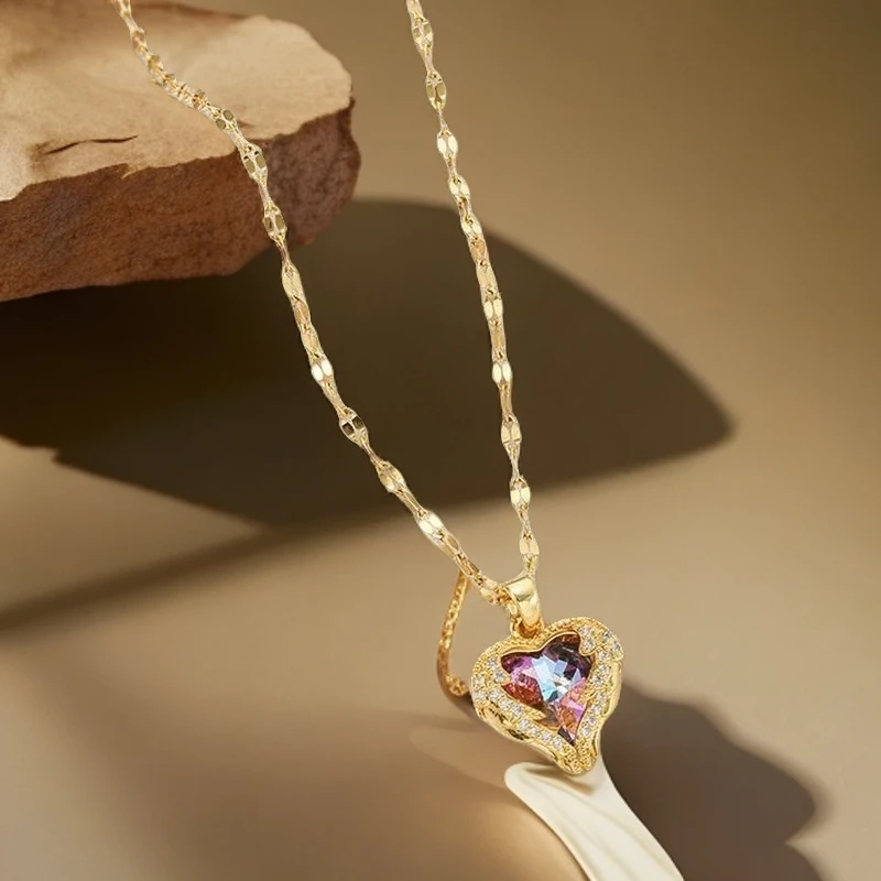 时尚百搭 轻奢海洋之心七彩石项链-LJW-1A