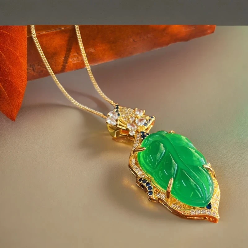 时尚 百搭 豪镶树叶 玉石项链吊坠套装-MWY-2B