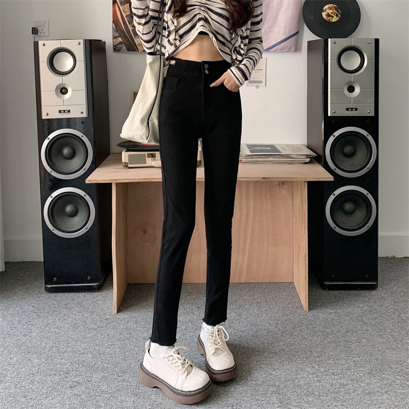 黑色牛仔裤女春秋2025年新款冬季高腰显瘦弹力修身小脚铅笔裤