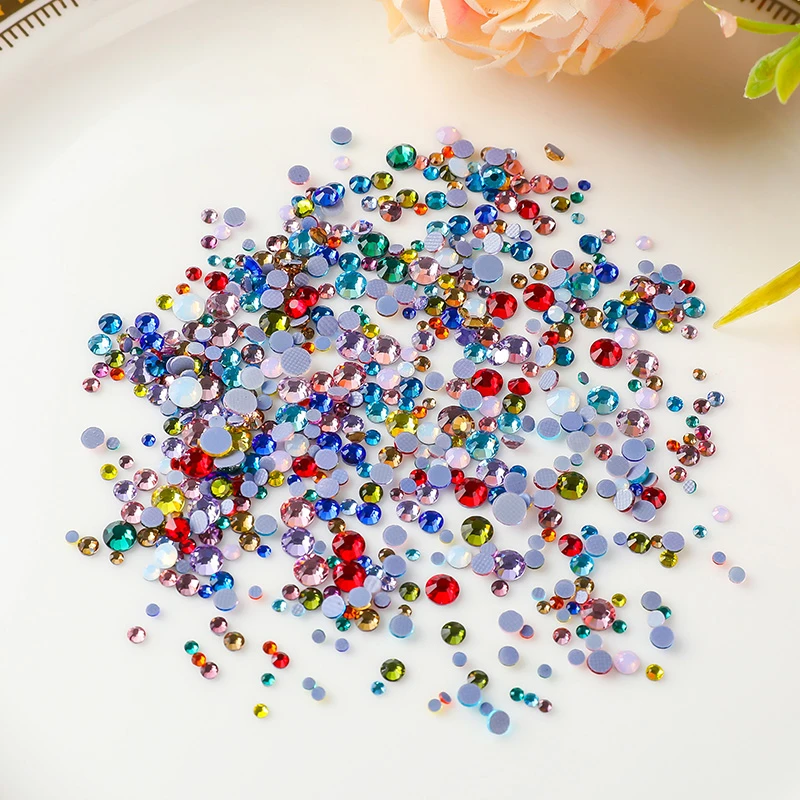 5仿华（彩色）平底圆K9网格烫底平底混钻超闪美甲饰品小钻diy爆闪