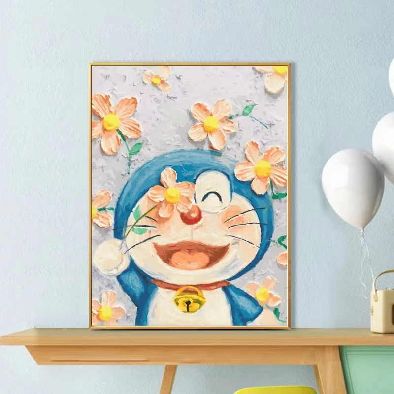 十字绣：花朵叮当猫（四股满绣31色 尺寸58x74cm）