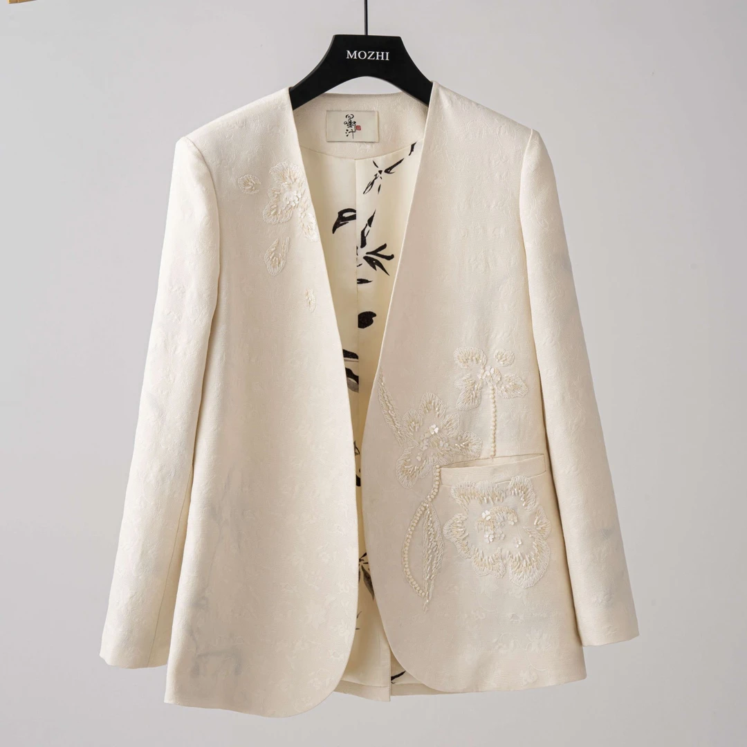 MDC09634墨汁原创新中式桑蚕丝羊毛高级感气质国风外套上衣女