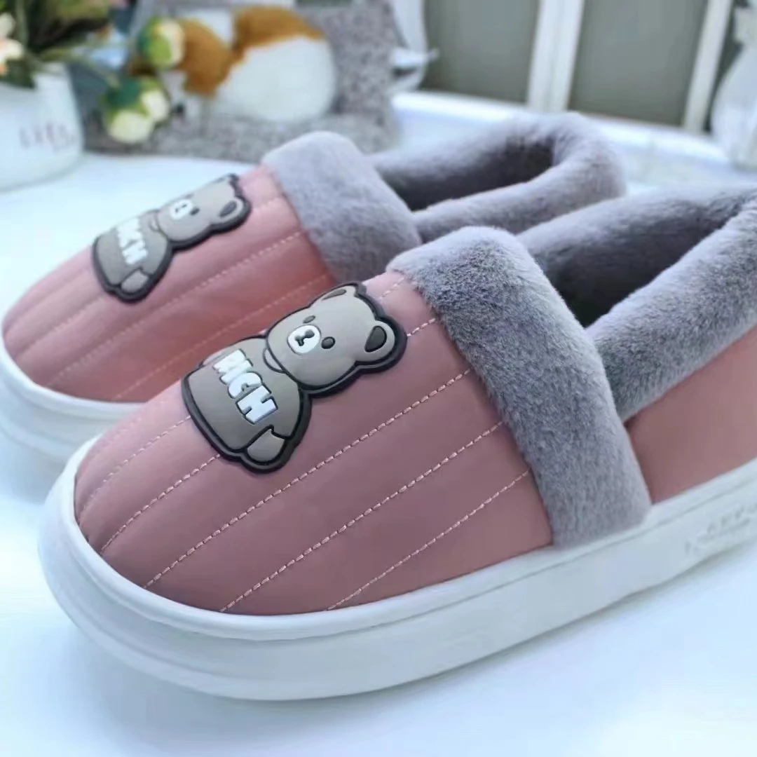 LWS卡通棉拖包跟可爱小熊秋冬季厚底防滑轻便毛绒保暖室内