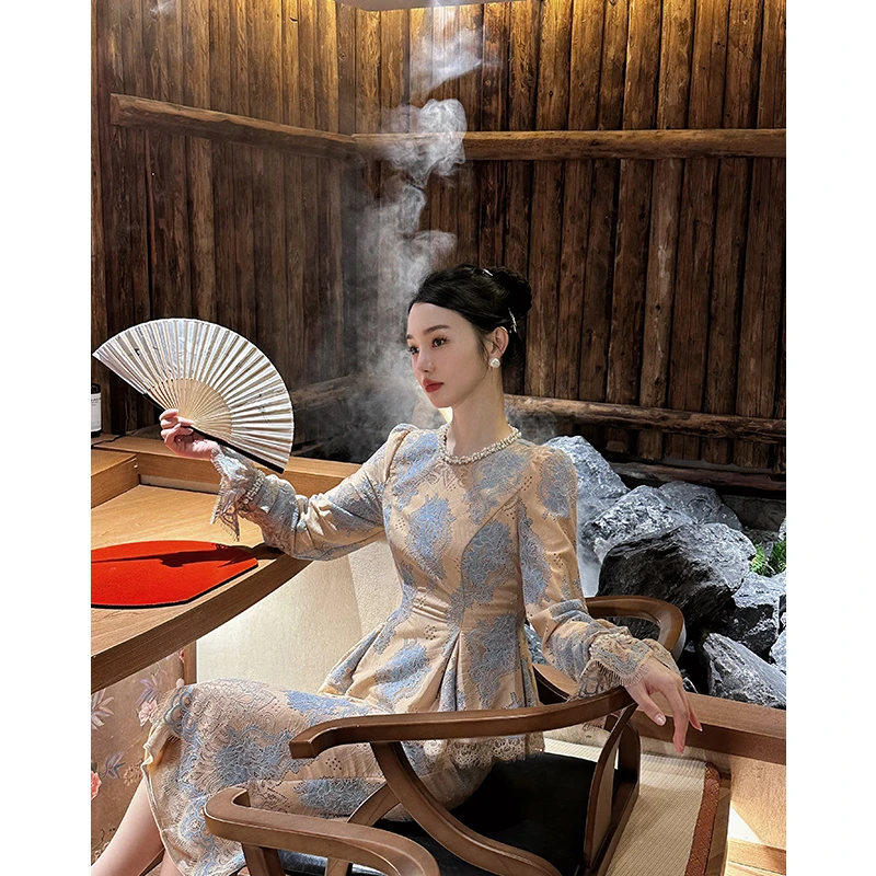 LRL【曼日花事】原创设计师款气质国风长袖法式秋冬套装RL023198