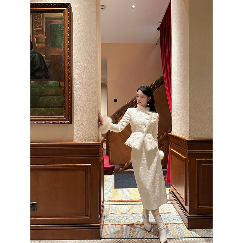 LRL【白桃小香】2原创设计款水貂毛狐狸毛白鸭绒羽绒套装RL023415