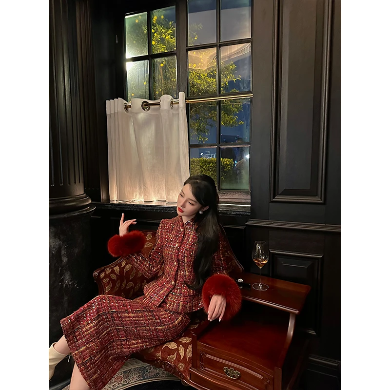 LRL【红颜知己】2原创设计师款修身狐狸毛白鸭绒羽绒套装RL023307