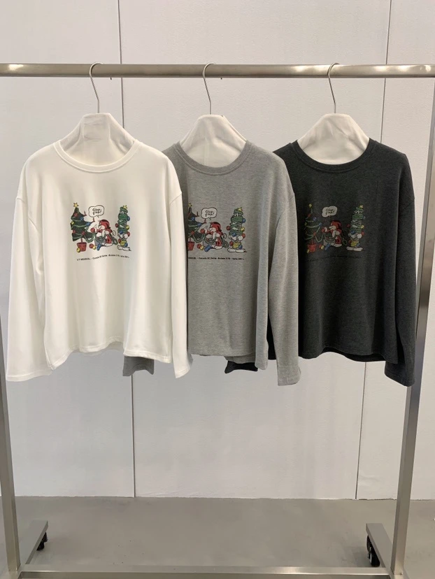 韩系圣诞磨毛长袖tee N12