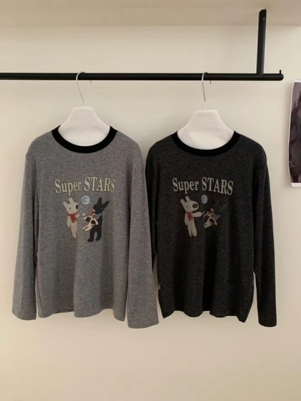 韩系时尚兔撞领长袖tee   N52