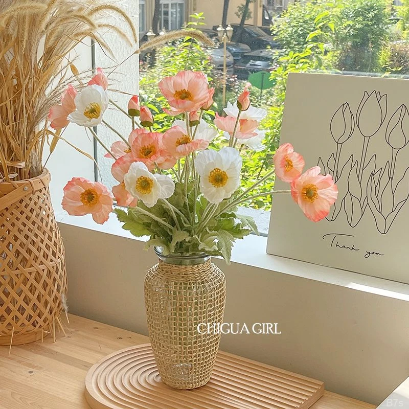 虞美人绢花仿真花假花摆件拍照道具花束花卉装饰高档客厅冰岛温柔