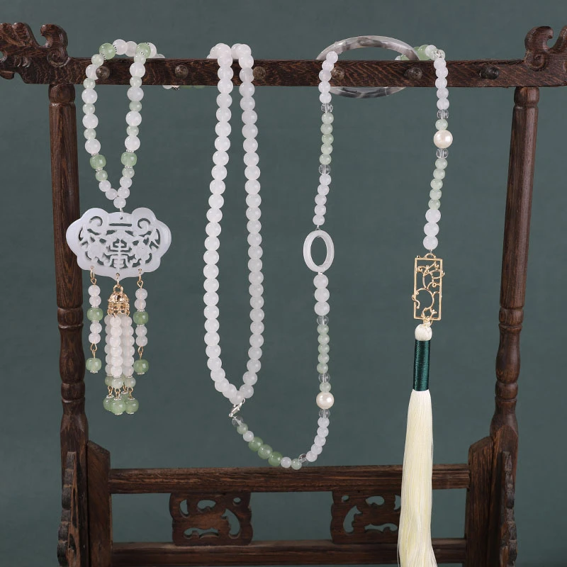 铁合金玻璃项链 古风汉服流苏背云璎珞项链新中式国风马面裙旗袍