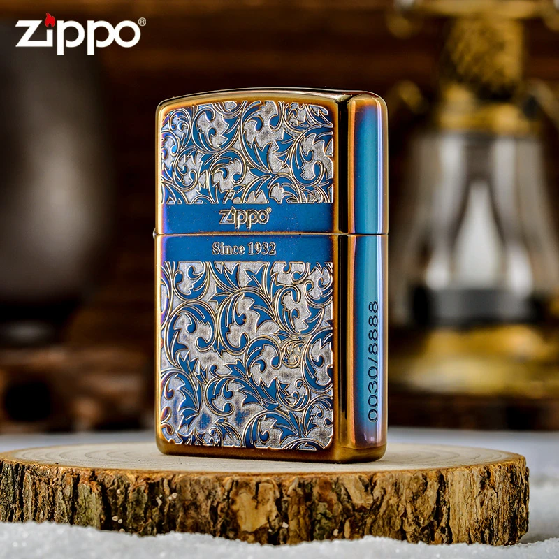ZIPPO/之宝打火机熏金烤蓝唐草经典防风官方正品送男士款DYX1H1