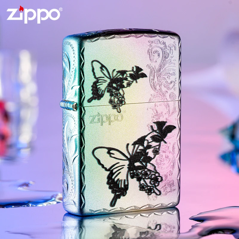ZIPPO蝶与恋炫彩繁花侧面手工精雕款官方正品防风打火机-DY9802CY