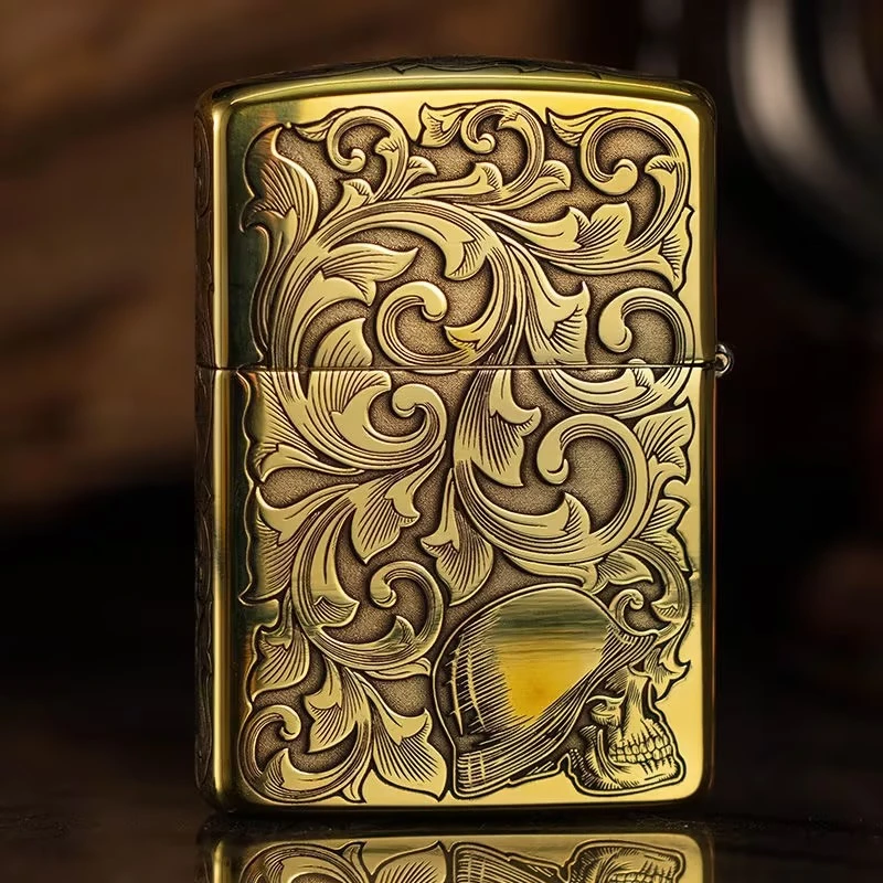 ZIPPO/之宝打火机蚊版唐草仙子带骷髅头黄铜盔甲官方正品DYX1H1