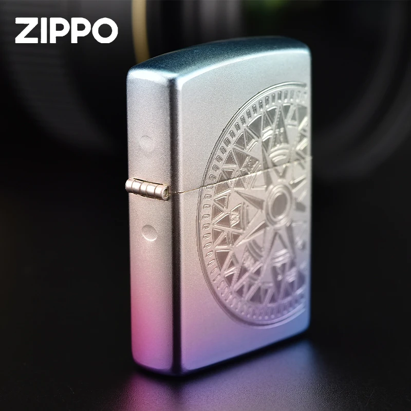 ZIPPO打火机炫彩罗盘镀银正版防风煤油男士高档礼物原装正品DYJ1