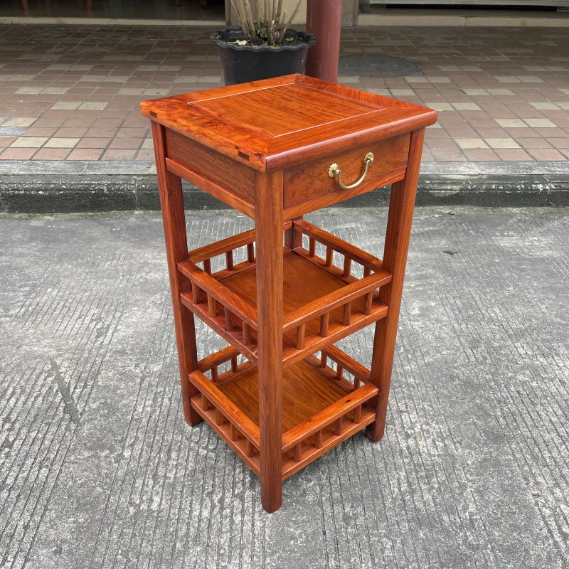 缅花独板花几花架简约储物方几高度80厘米面板38厘米多层新中式