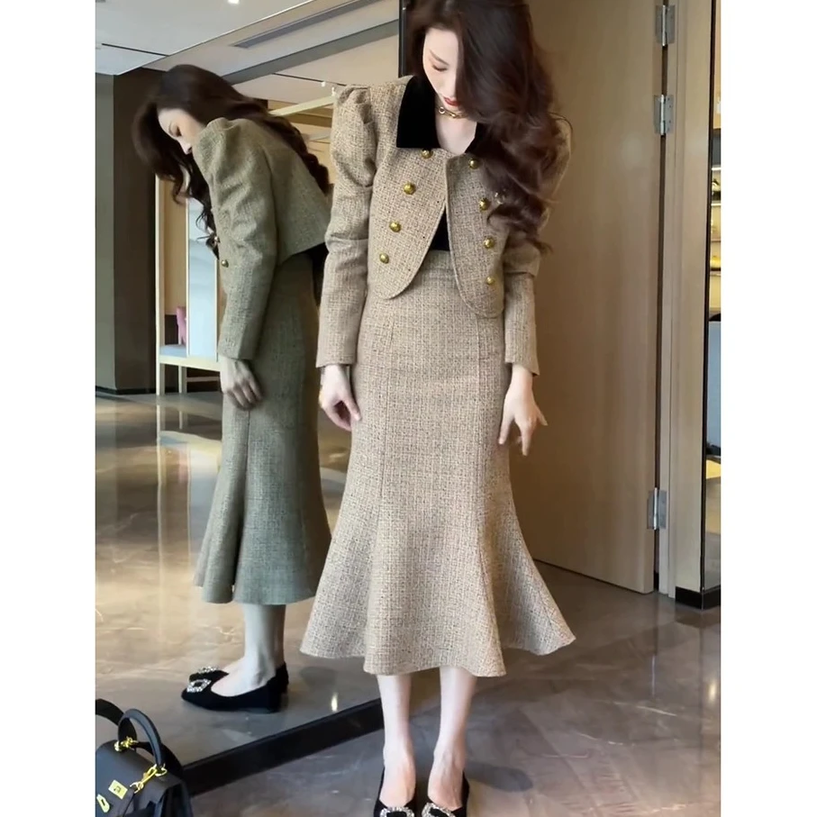 女装秋季韩剧富家千金法式小香风气质名媛高端财阀千金两件套装裙