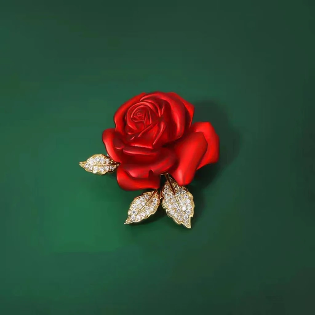 合金胸针 红色玫瑰花胸针高档女轻奢高级感气质胸花西装别针礼物