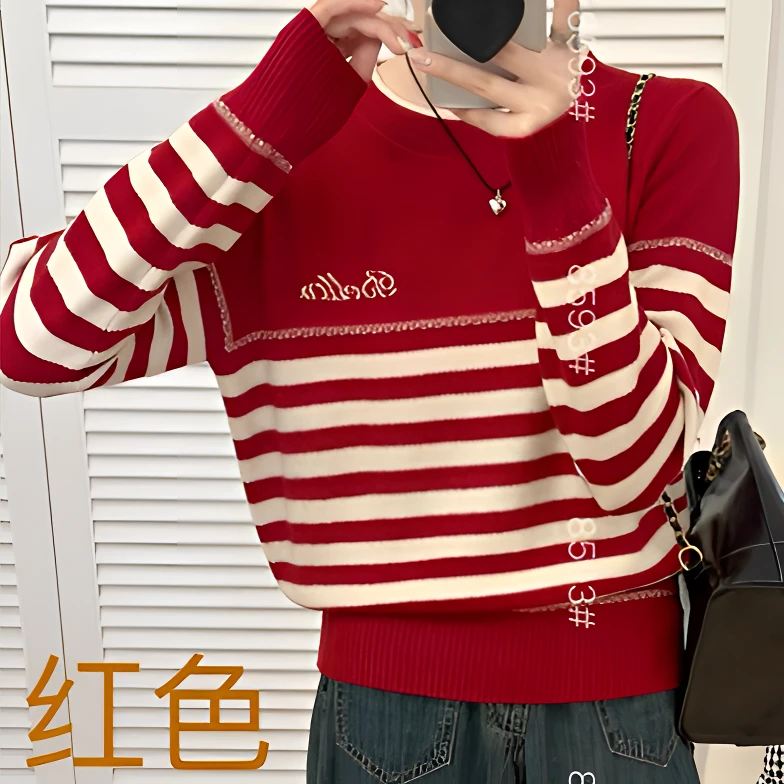 8593条纹圆领羊毛混 长袖(剪标款)