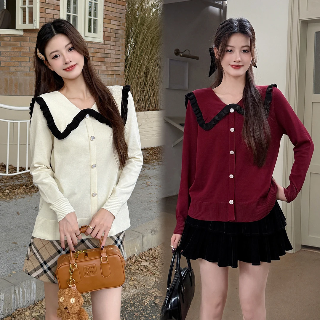 【泡芙专属】清大码2024冬减龄娃娃领针织衫法式气质内搭毛衣69268