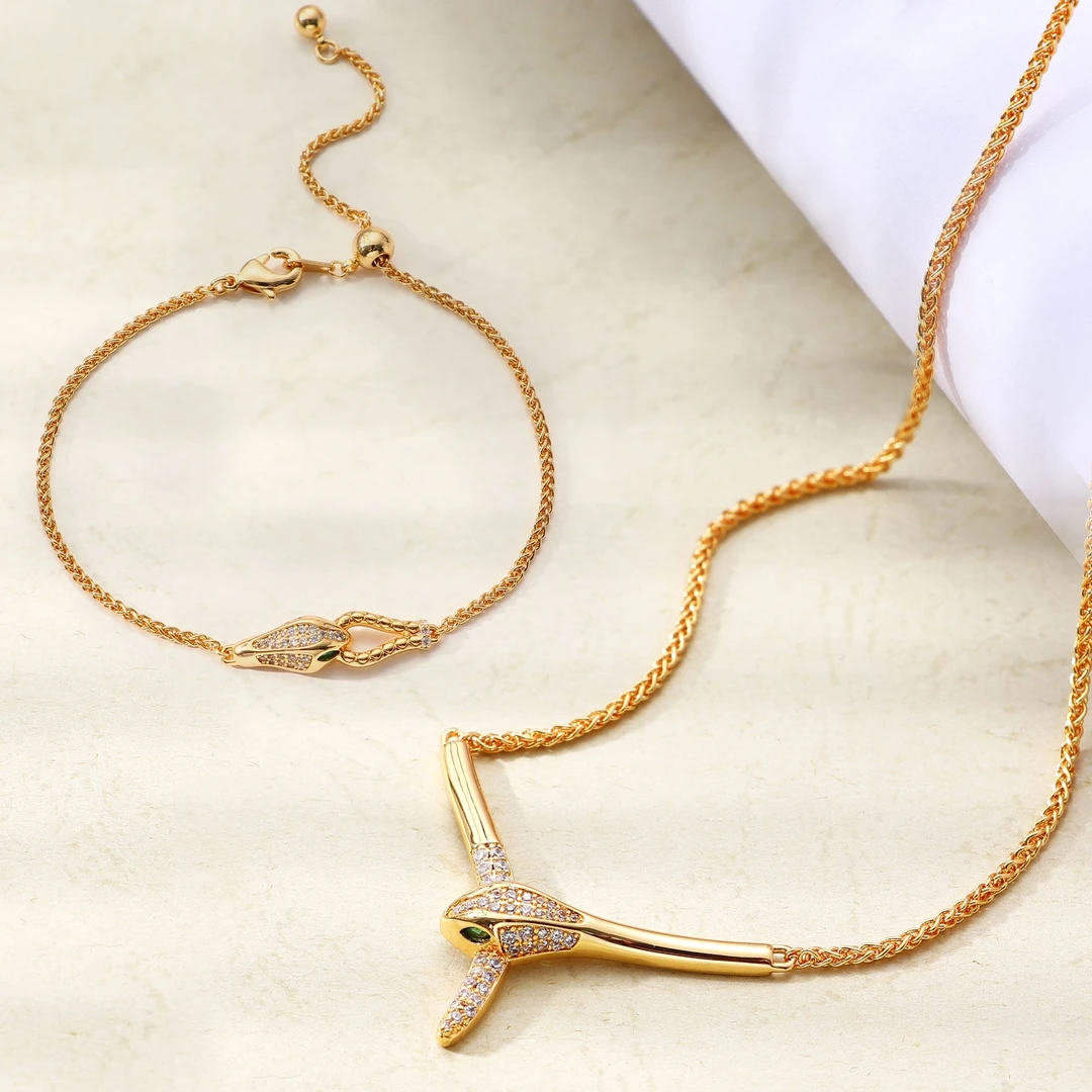 Tender Jinger 铜合金项链 新款拉拉满天星头尾灵蛇系列手链项链