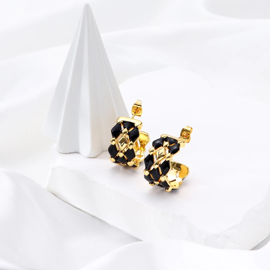 Tender Jinger 铜合金耳饰 秋冬新款网格C耳环轻奢高级