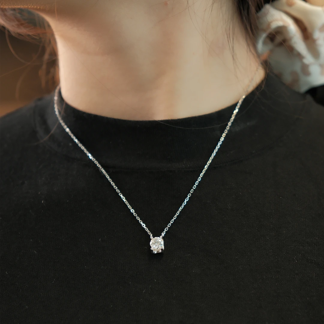 Tender Jinger 坠链均925银 一克拉莫桑钻项链银色镶嵌轻奢