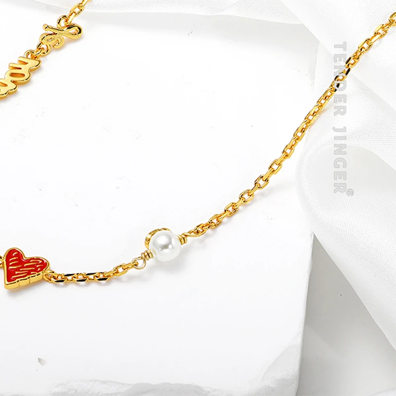 Tender Jinger 铜合金项链 法式爱心标识珐琅项链手链轻奢